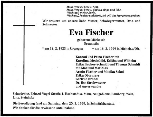 Moeckesch Eva 1923-1999 Todesanzeige